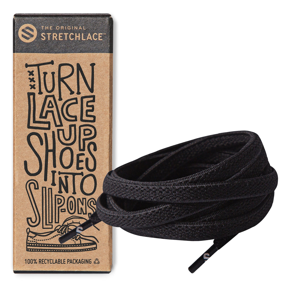 Black Flat Elastic Stretch Shoelaces
