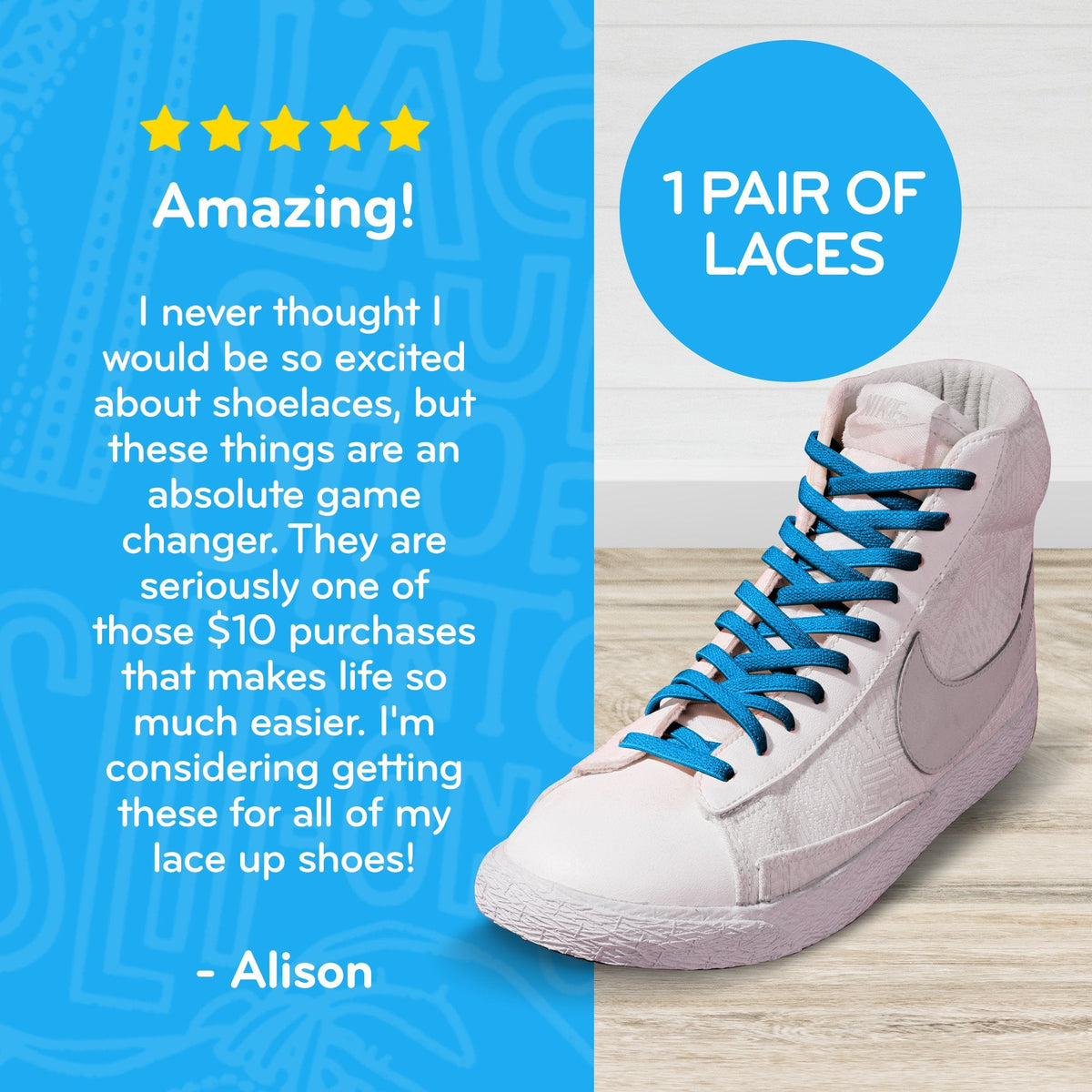 Neon Blue Flat Elastic Stretch Shoelaces
