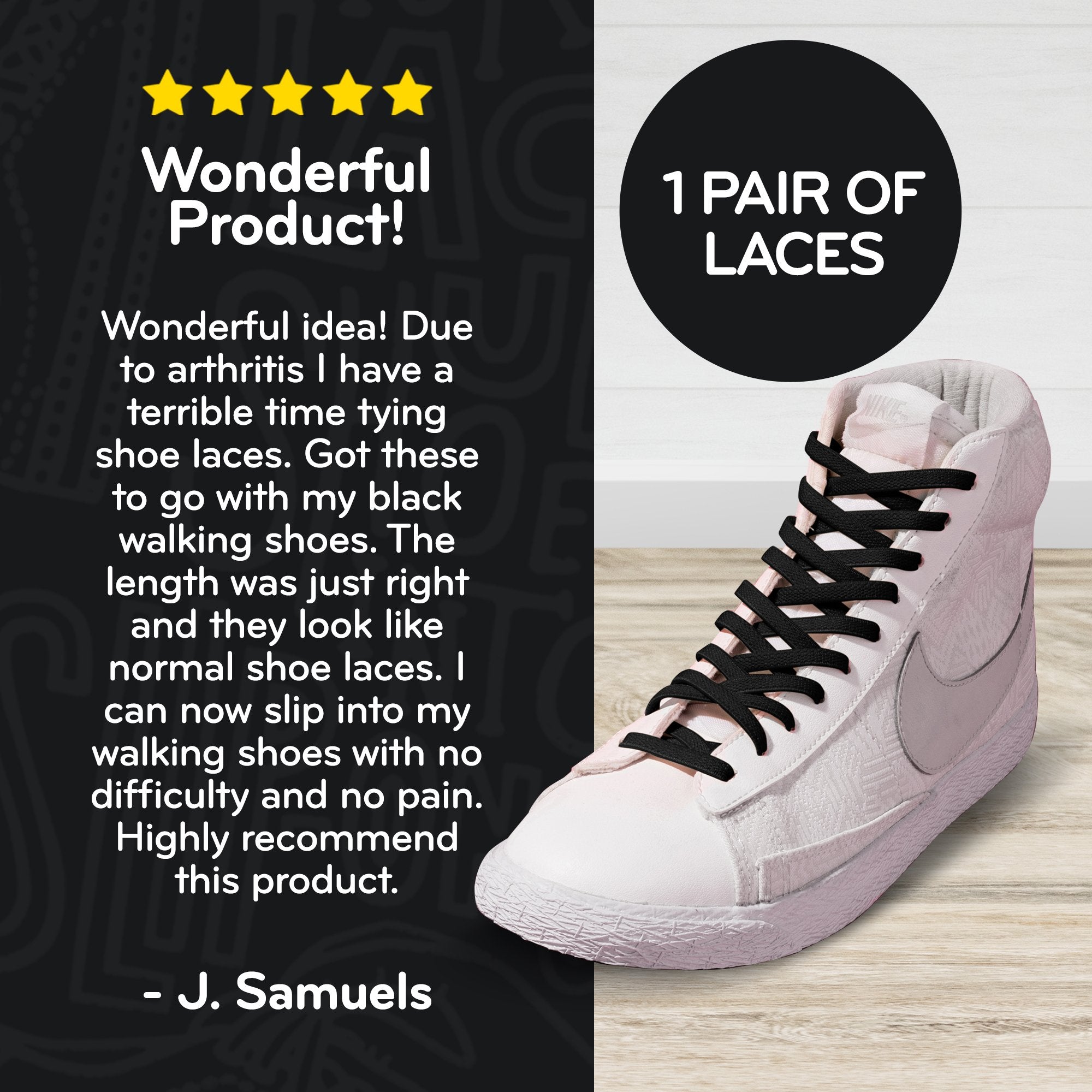 Black Flat Elastic Stretch Shoelaces