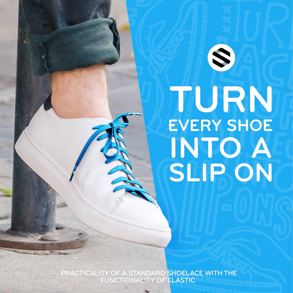 Neon Blue Flat Elastic Stretch Shoelaces